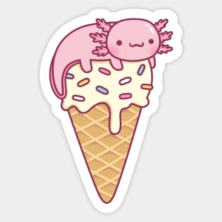 Cute Axolotl On Vanilla Ice Cream Cone Funny Sticker